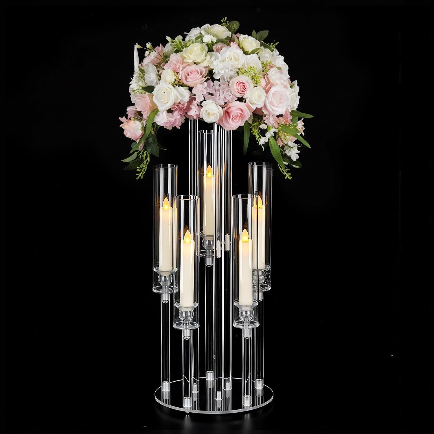 Centerpiece Vase Tall - 투명 5암 아크릴 캔들라브라, 꽃꽂이대 및