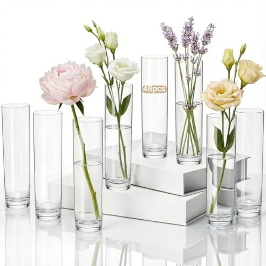 Centerpiece Vase Tall - 48개 아크릴 원통형 꽃병, 웨딩 센터피스용