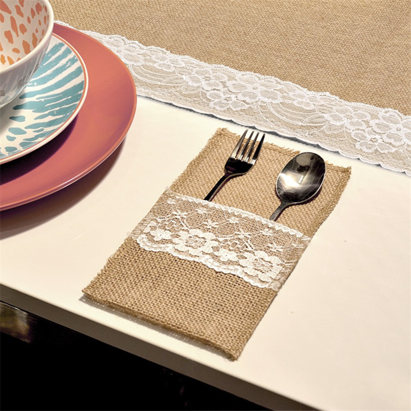 황마 레이스 커트러리 파우치 헤시안 러스틱 황마 식기류 - Wedding Supply Rentals 리뷰 및 가격