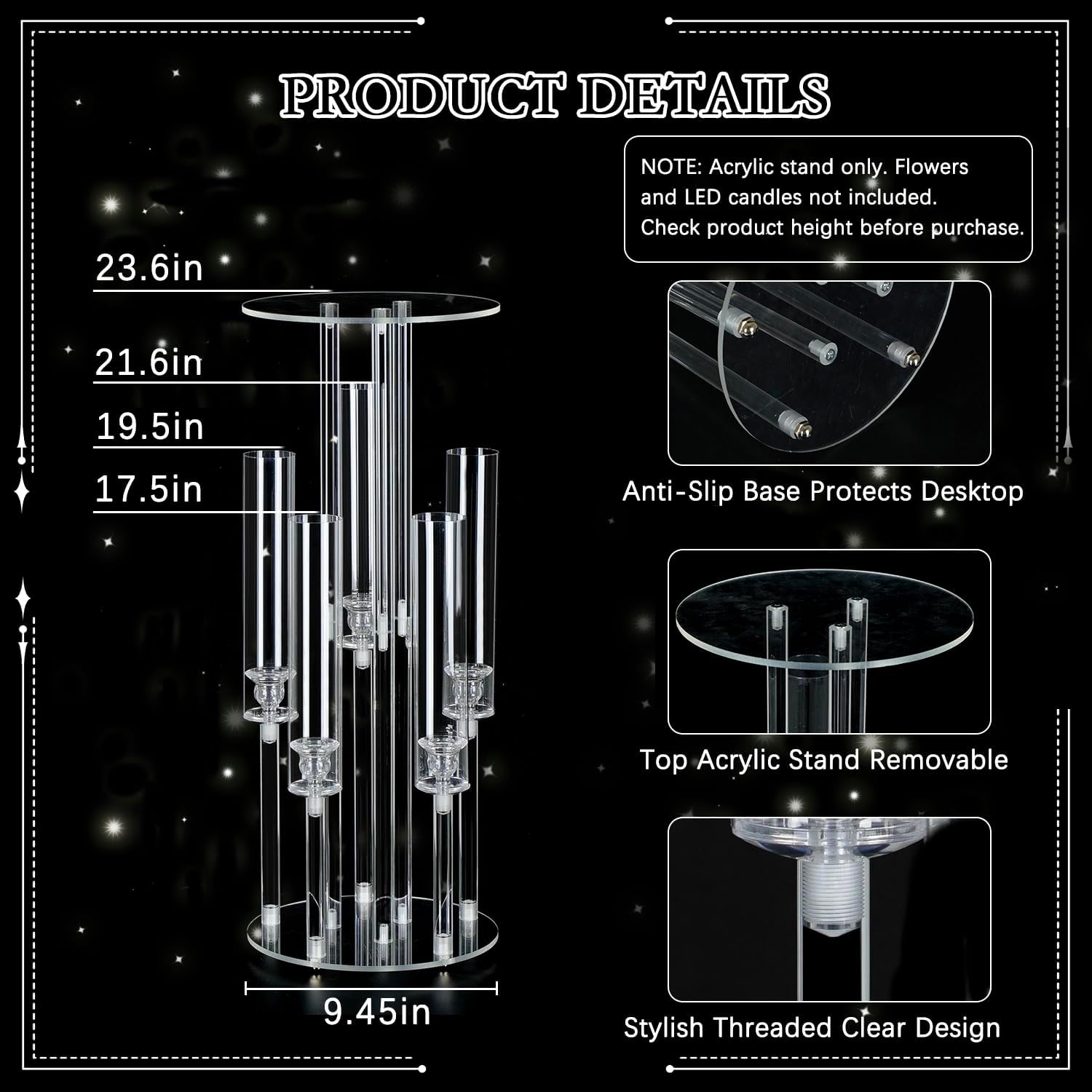 투명 5암 아크릴 캔들라브라, 꽃꽂이대 및 램프갓 포함 - Centerpiece Vase Tall 리뷰 및 가격