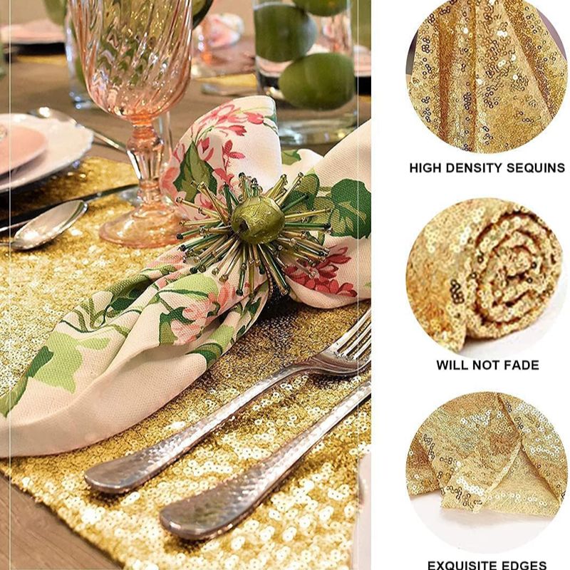 결혼식 장식을위한 황금 장식 조각 테이블 러너 신부 베 - Table Runner Sequin 리뷰 및 가격