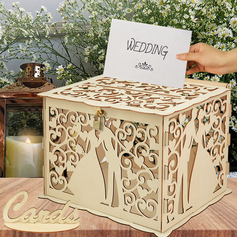 결혼식 나무 선물 카드 상자 잠금 중공 미스터 & 부인 - Wedding Supply Rentals 리뷰 및 가격